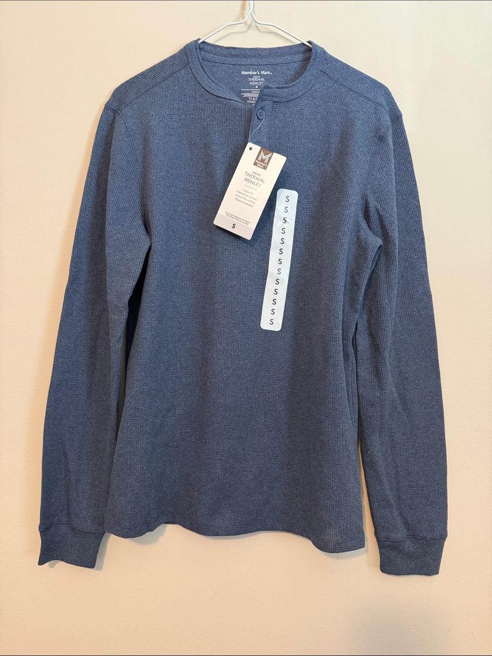 Men's Long-Sleeve Thermal Henley Shirt - Member's Mark - Blue